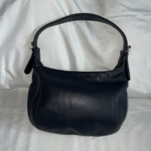 Aurielle Navy Leather Shoulder Bag With Zip Exterior Pocket & Soft Handle - Picture 2 of 5